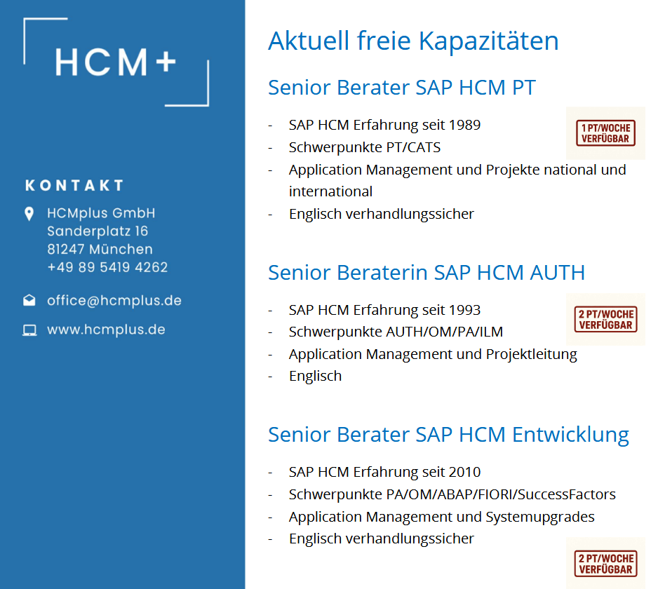 Verfügbare Kapazitäten SAP HCM